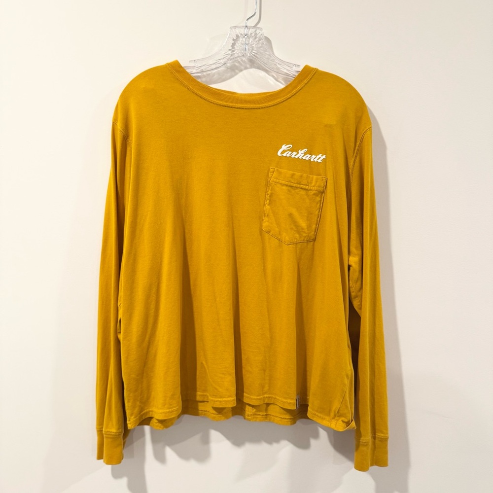 Carhartt Shirt Womens XL Golden Yellow Mustard Loose Fit Cropped Simple Comfy